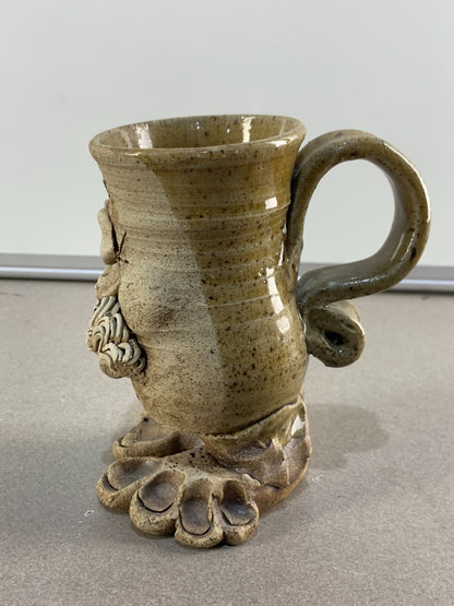 Vintage 1970s Studio Pottery Stoneware Funny Ugly Face Mug with Feet