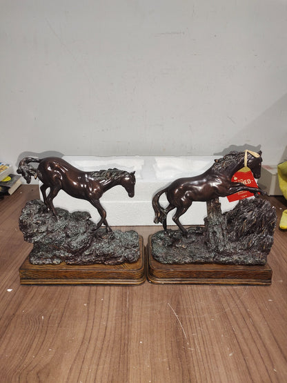 Red Shed Climbing Horses Bookends - Wooden