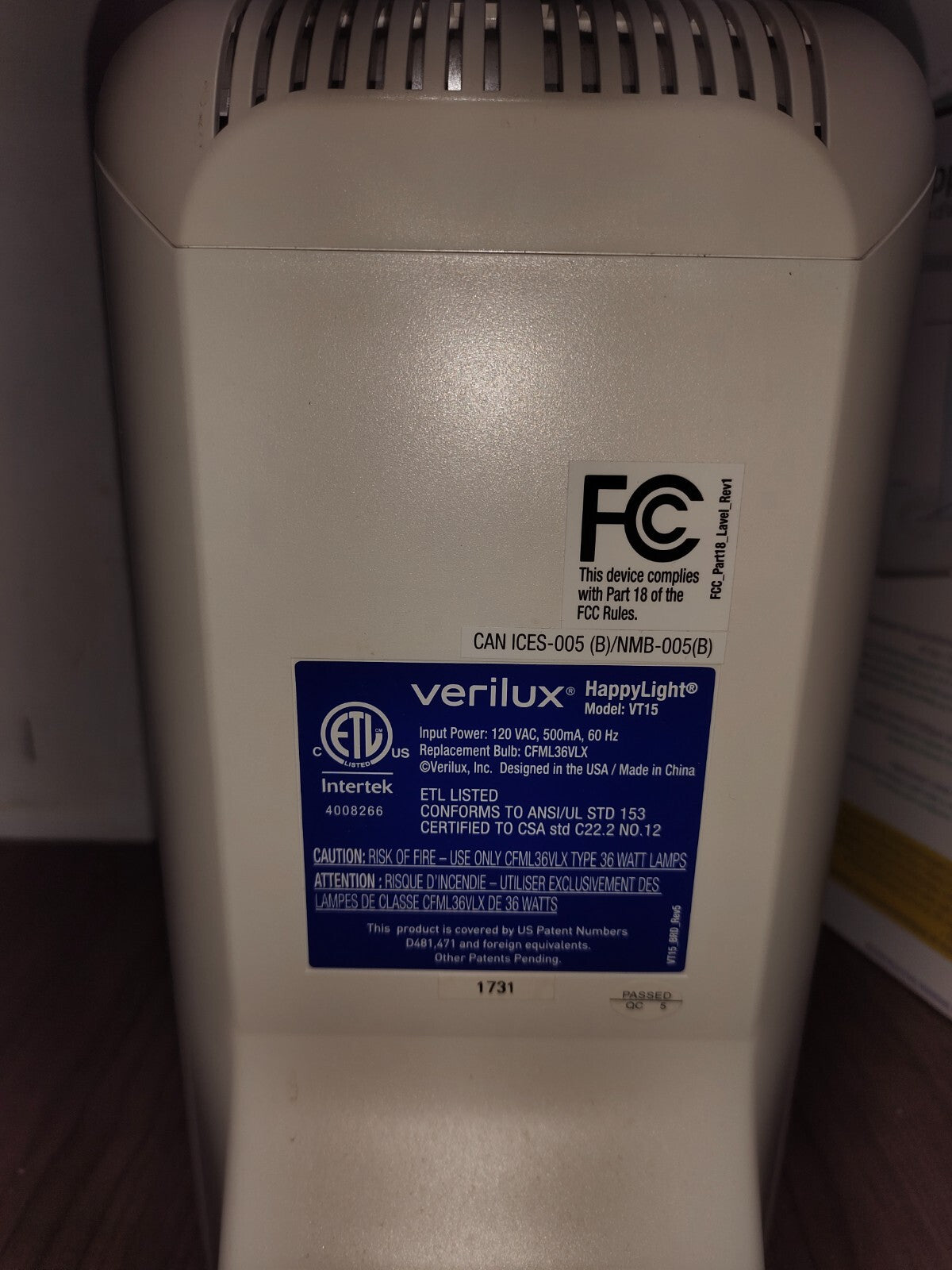 Verilux Happy Light Lamp Mood Therapy VT15 Seasonal