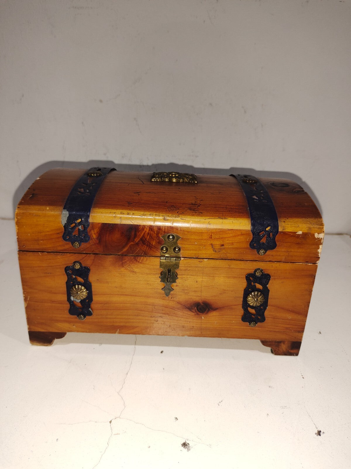 Vintage Wooden Jewelry Box With Mirror
