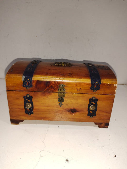 Vintage Wooden Jewelry Box With Mirror