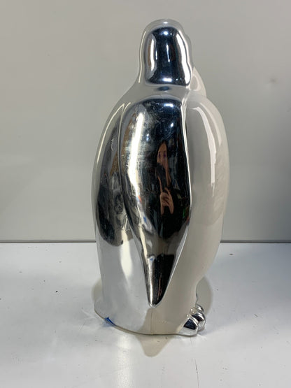 Ceramic Penguin Statue for Room Shelf Desk Office Decor (Silver)