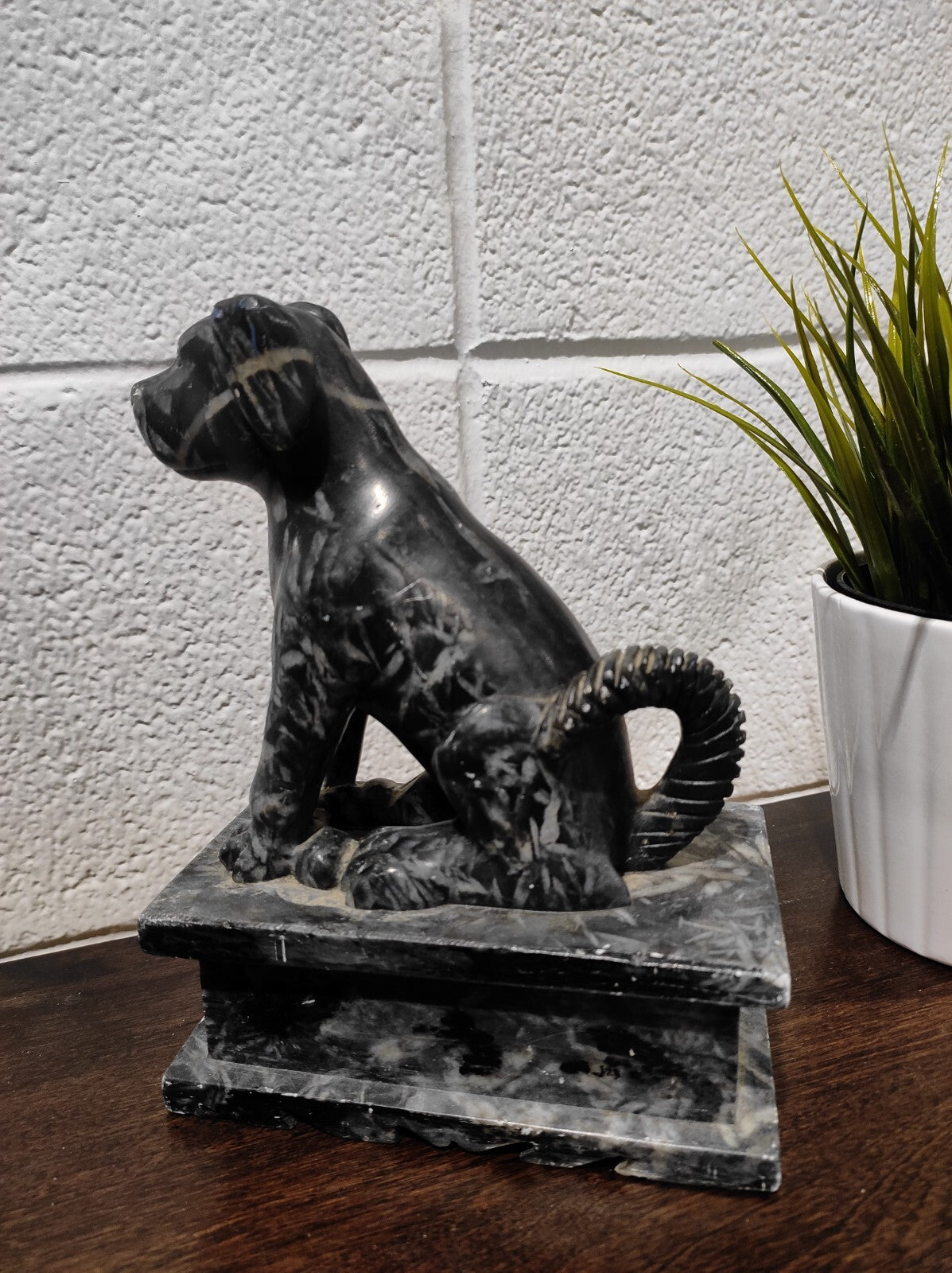 Vintage Dog Sculpture Figurine Made of Marble