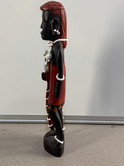 African Art - Maasai Warrior Hand Carved Wood Statue Sculpture.