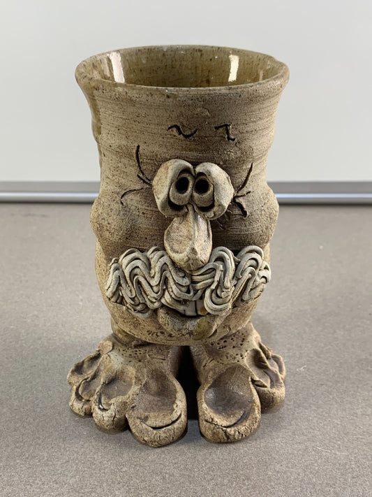 Vintage 1970s Studio Pottery Stoneware Funny Ugly Face Mug with Feet