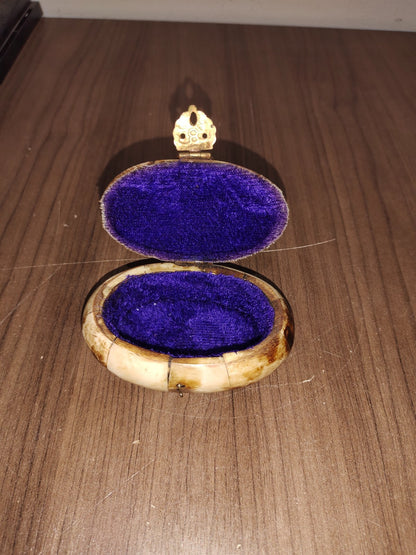 Vintage Camel Bone Trinket Jewelry Box Brass Inlay Handcrafted Oval