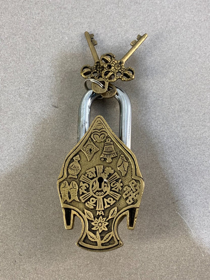 Buddha Shape Door Lock Antique Style Handmade Brass Padlock with Working Keys