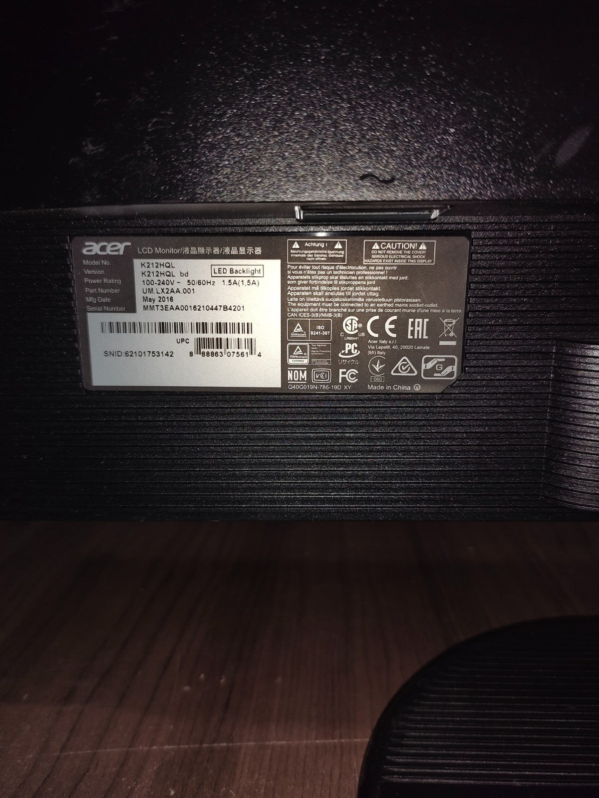 Acer LCD Monitor - Model - K212HQL