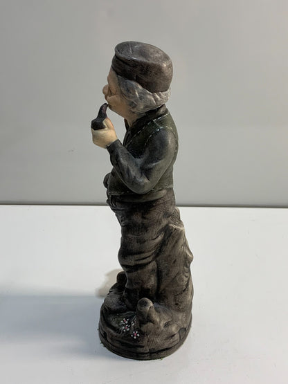 Vintage Figurine Old Man Pipe & Umbrella Stump Porcelain Bisque 8"