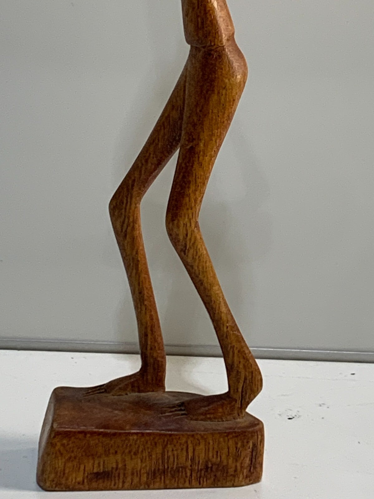 Vintage Wooden Abstract Sculpture Hand Carved Horn Blowing Man
