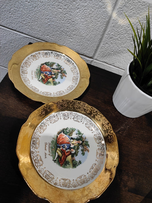 Vintage SABIN Crest-O-Gold Warranted 22K Gold Souvenir Of Detroit Mich Set of 2