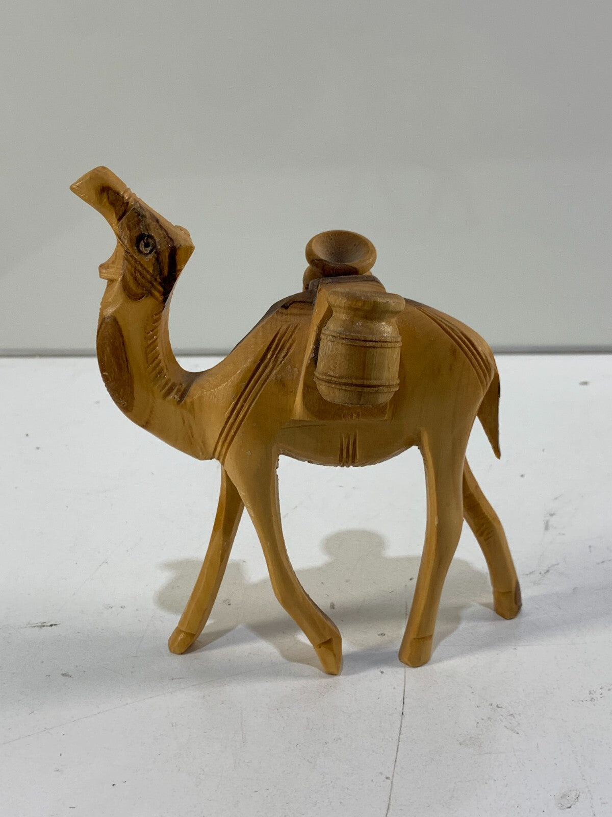 Vintage Hand Carved Wood Camel w/ Water Jugs