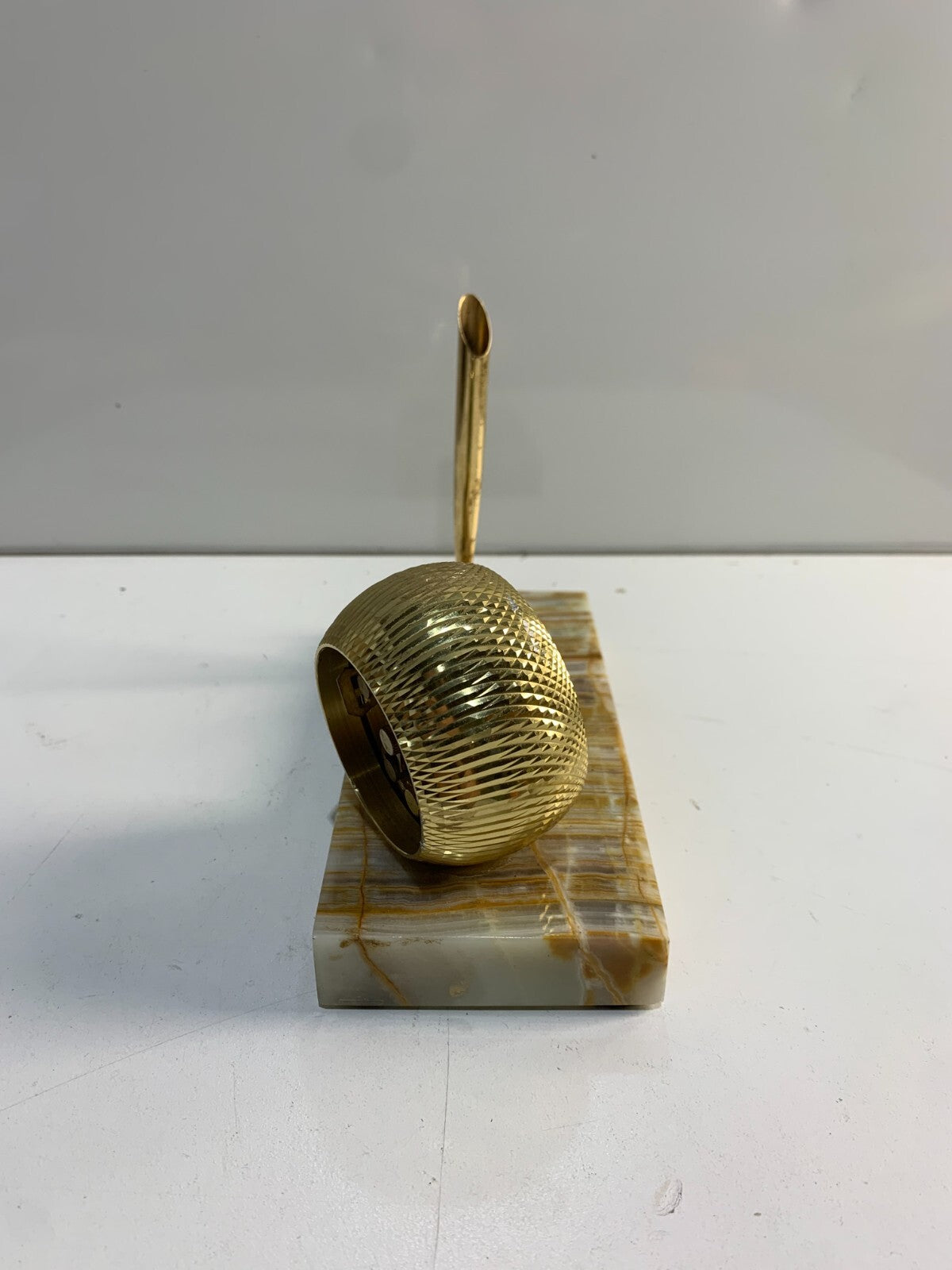 Vintage Caravelle Desk Set Brass Windup Clock With Pen Holder