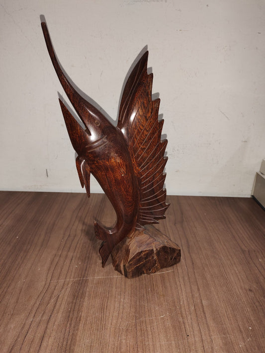 Hand Carved Wooden  Sailfish Fish Marlin Marine Sculpture