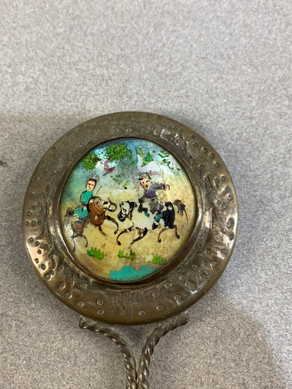 Antique Jewellery Hand Painted Mother of Pearl Jewelry Vintage Silver Mirror