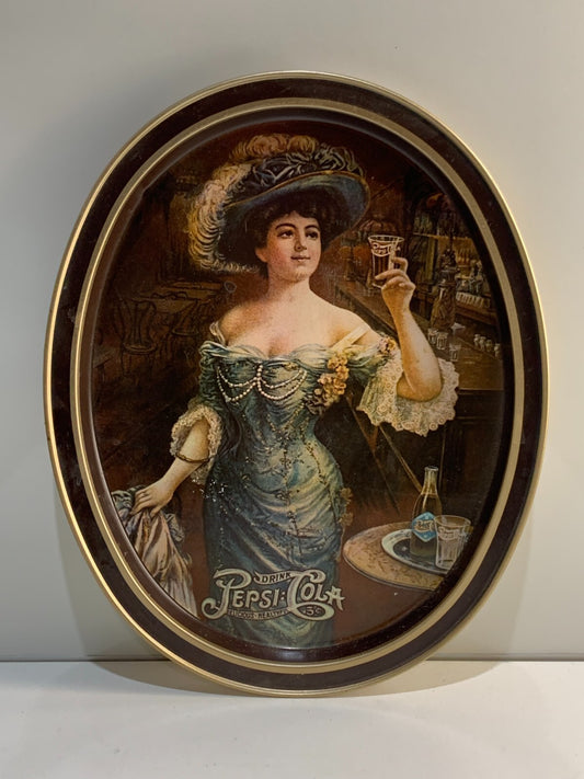 Vintage Pepsi Cola Soda Pop Oval Metal Serving Tray Gibson Girl
