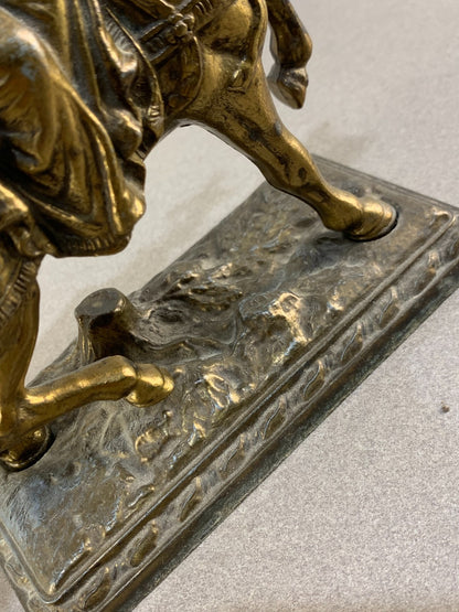 Vintage French bronze sculpture, statue, knight with his hawk on his horse