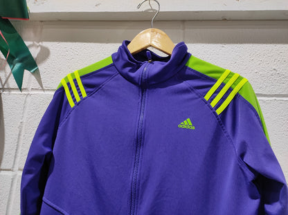 Adidas Originals Track Jacket Purple Neon Green 3 Stripe Full Zip Women's L