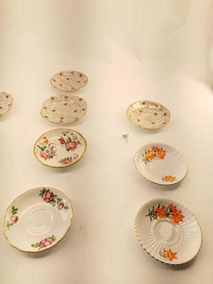 Assorted bone china set 4 cups and 10 saucers. Made in England/Japan/China