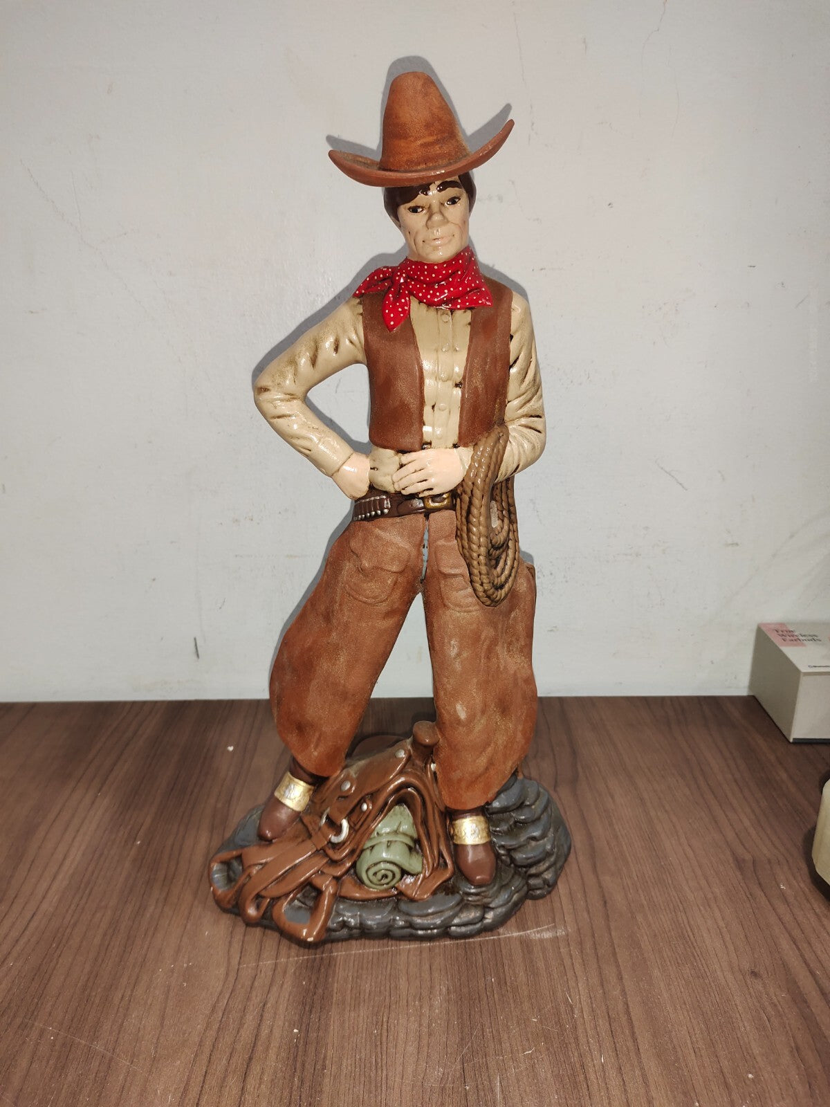 Vintage Cowboy Wooden Painted Figurine Statue