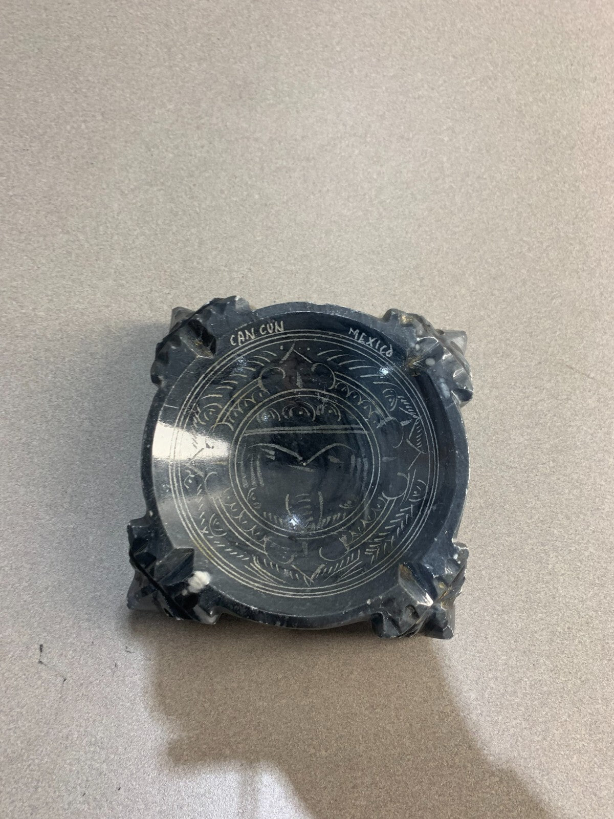 Vintage Marble Aztec Design Ashtray Black White Grey