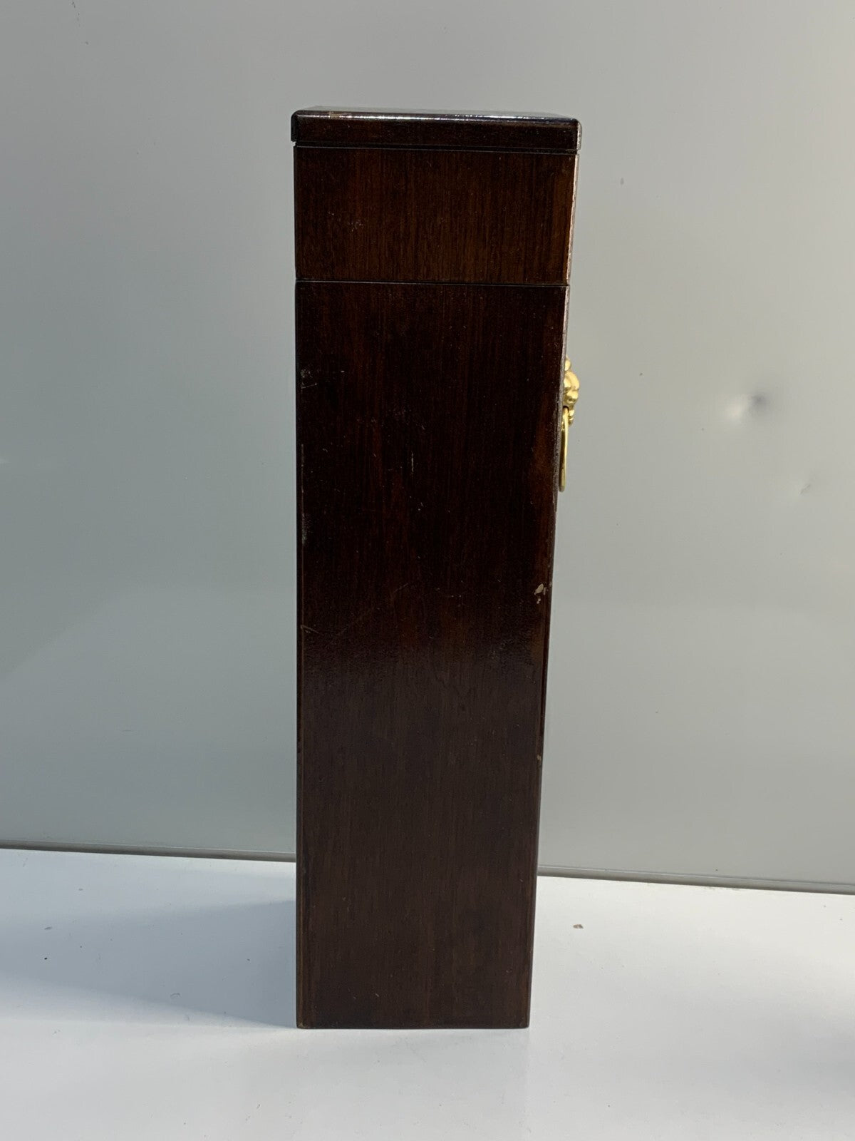 Vintage The Bombay Company Wooden Box Match Holder with Brass Lion 13" Tall
