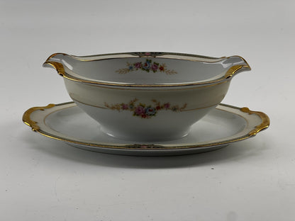 Vintage NORITAKE China  "FLOREAL"  GRAVY BOAT with Attached Underplate