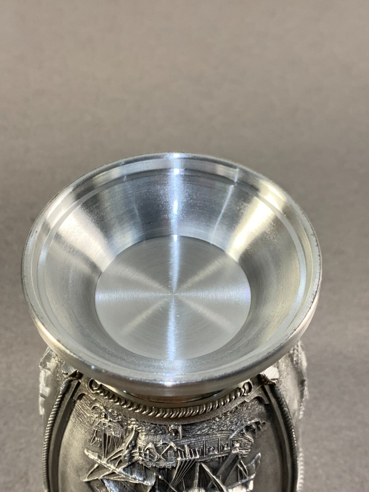 Vintage German Pewter Shot Glass Sail Boat Ship Brigantine Estate