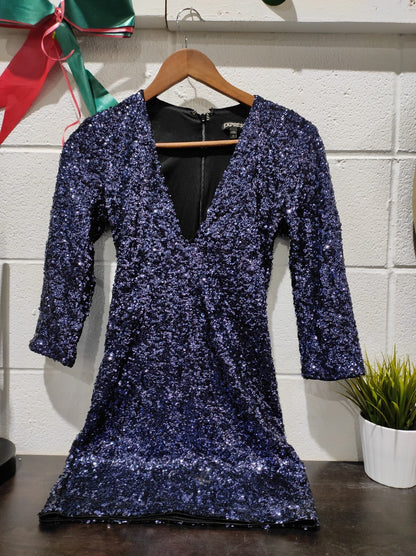 Express Sequin V-neck Mini Party Dress