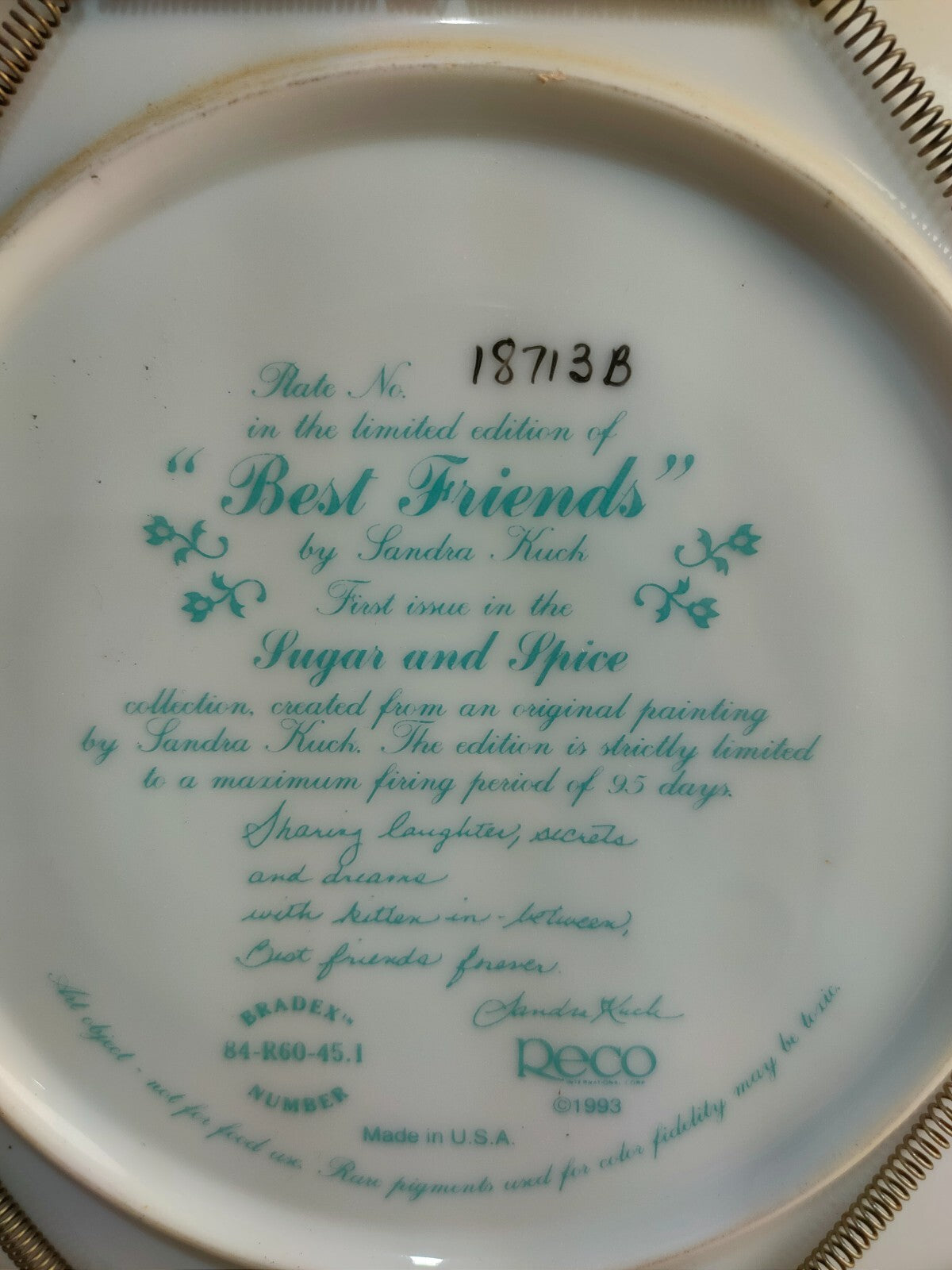 Best Friends by Sandra Kuck Collectors Plate - Sugar and Spice 1993