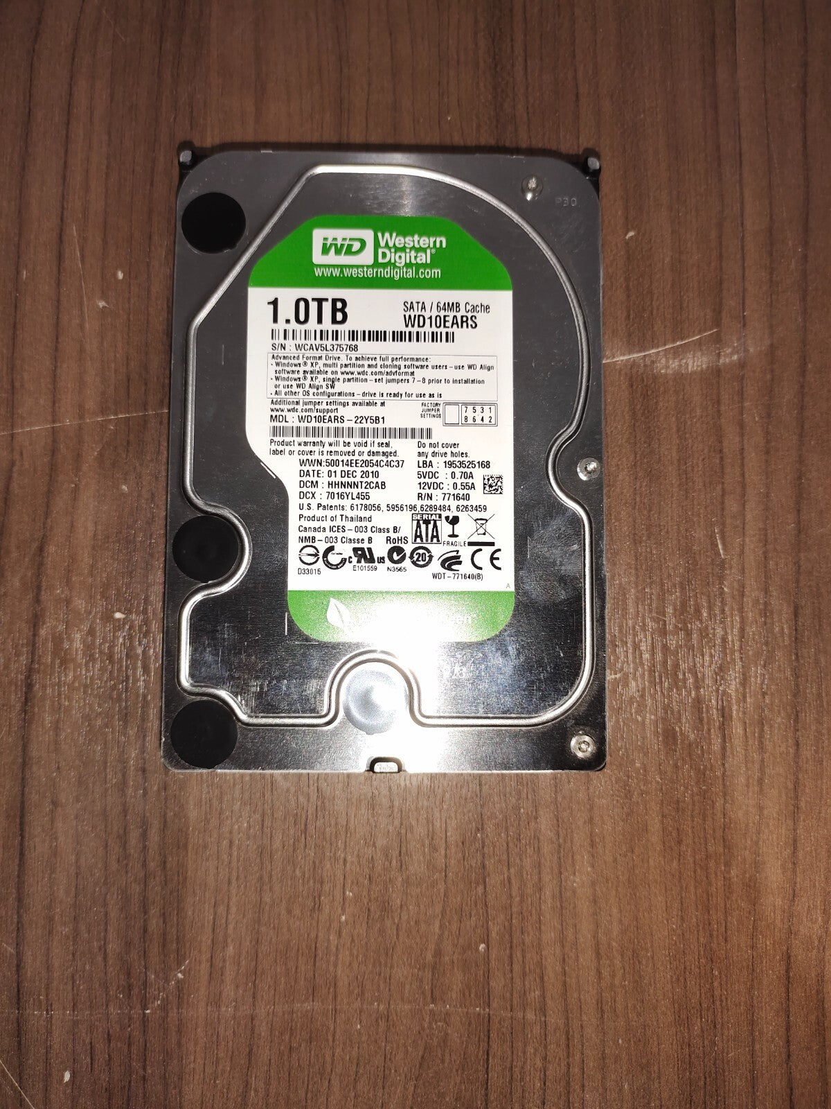Western Digital WD10EARS - 1.0TB SATA Hard Drive 64MB Cache - WD10EARS-22Y5B1