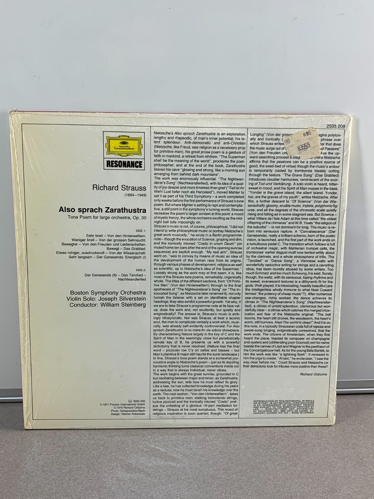STEINBERG RICHARD STRAUSS ZARATHUSTRA DGG RESONANCE STEREO 2535209