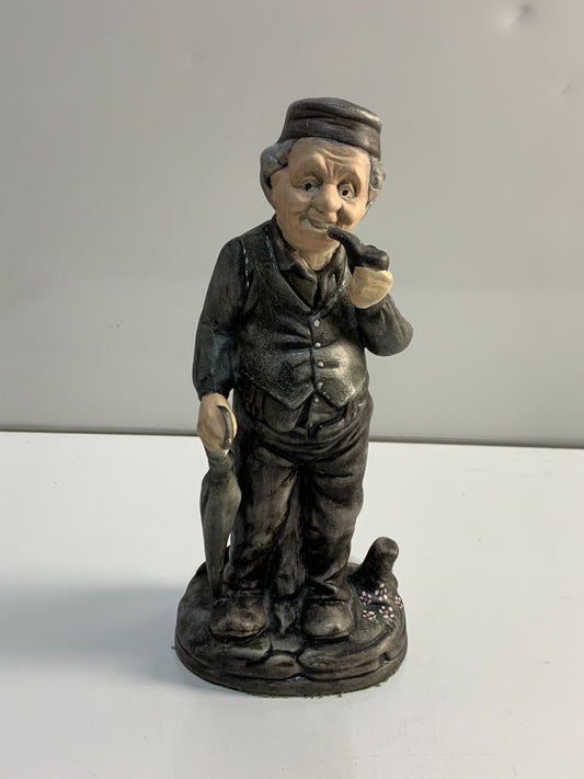 Vintage Figurine Old Man Pipe & Umbrella Stump Porcelain Bisque 8"