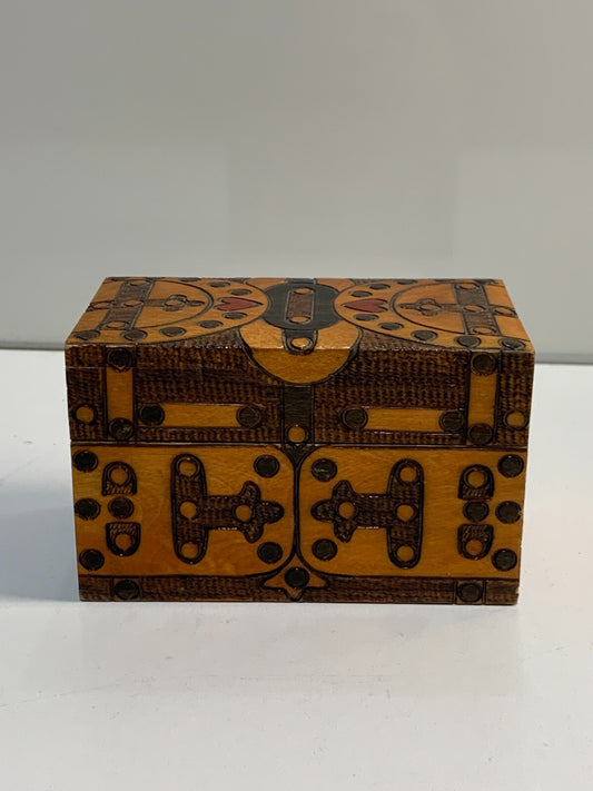 Vintage Wooden Folk Art Document Box - Pyrography