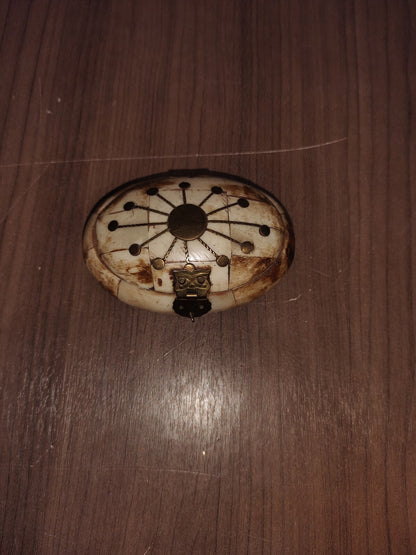 Vintage Camel Bone Trinket Jewelry Box Brass Inlay Handcrafted Oval