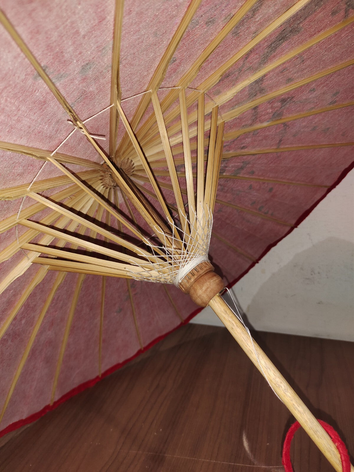 Vintage Japanese Hand Painted - Kyo In Thailand - Umbrella Rice Paper Bamboo