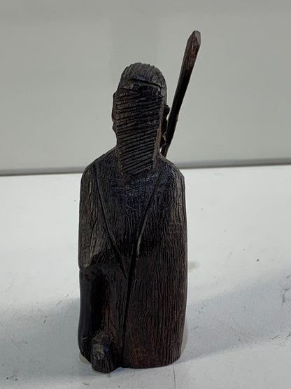 African Ebony Figure Hand Carved Wooden Statue Traditional Warrior Hunter