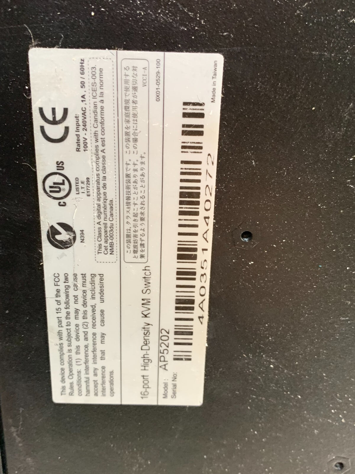 APC AP5202 16-Port Multi Platform Analog KVM Switch, TESTED