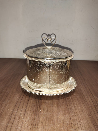 Antique Victorian Footed Silverplate Tea Caddy Biscuit Box