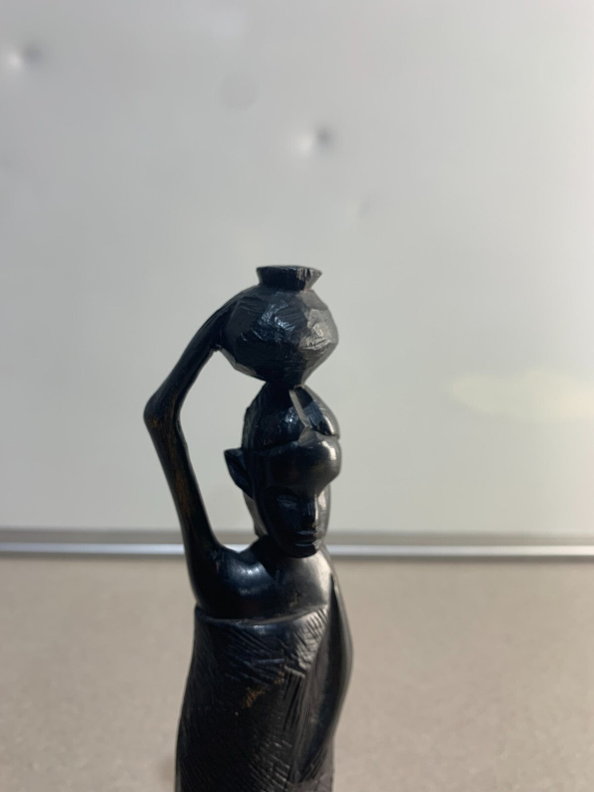 Vintage 1960s Genuine Hand Carved Ebony Wood Woman Carrying Water