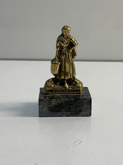 Vintage Metal Colleen On Connemara Marble Figure Ireland