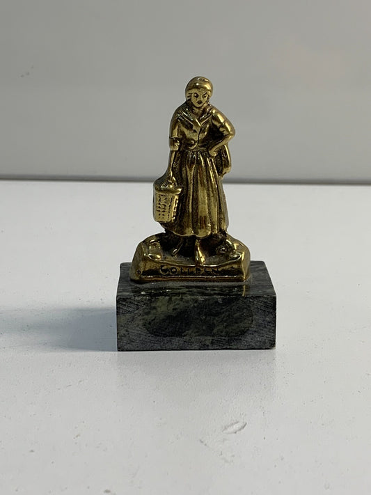 Vintage Metal Colleen On Connemara Marble Figure Ireland