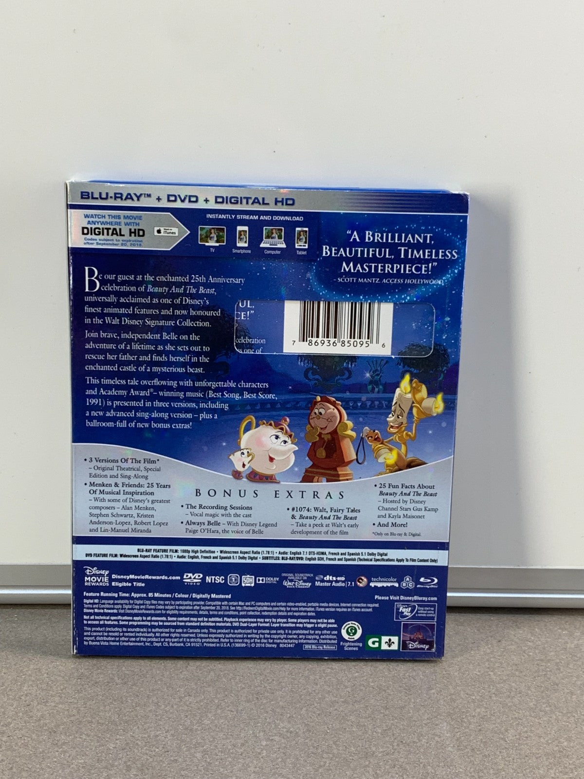 DISNEY BEAUTY AND THE BEAST 25TH ANNIVERSARY (BLU-RAY + DVD) W/ SLIPCOVER