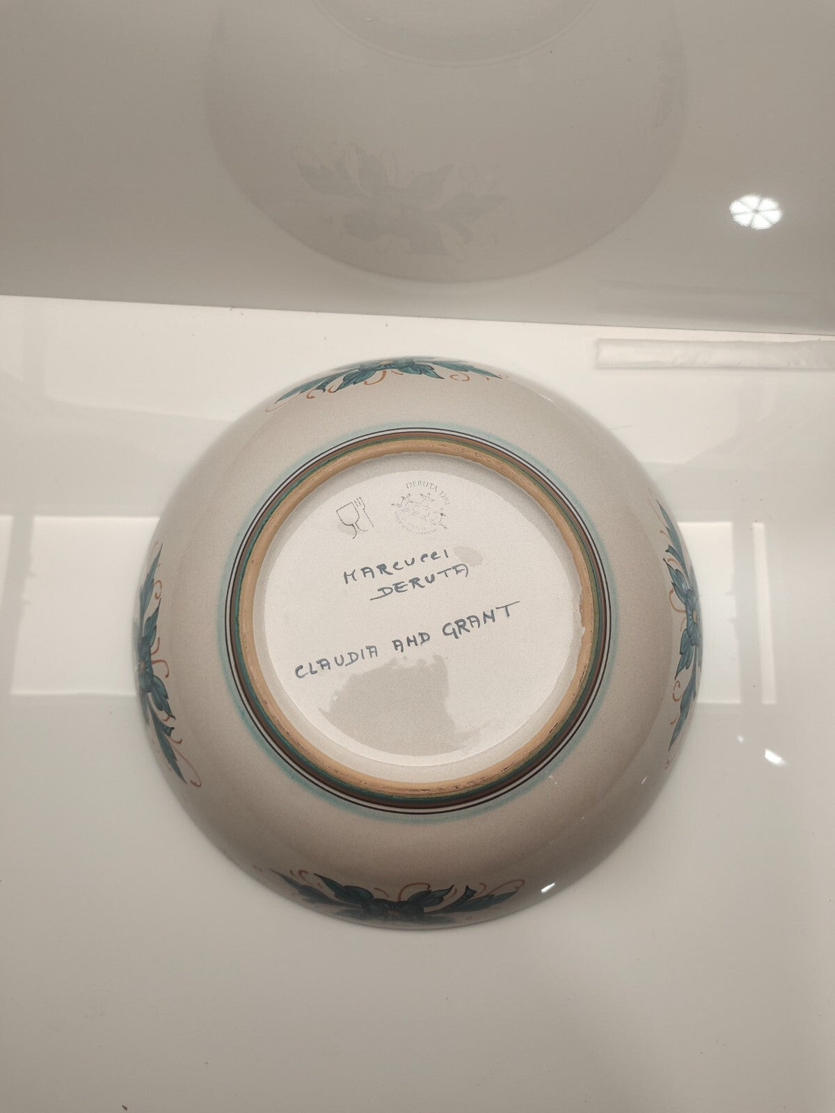 Vintage Printed Bowl Green and White - Set of 2