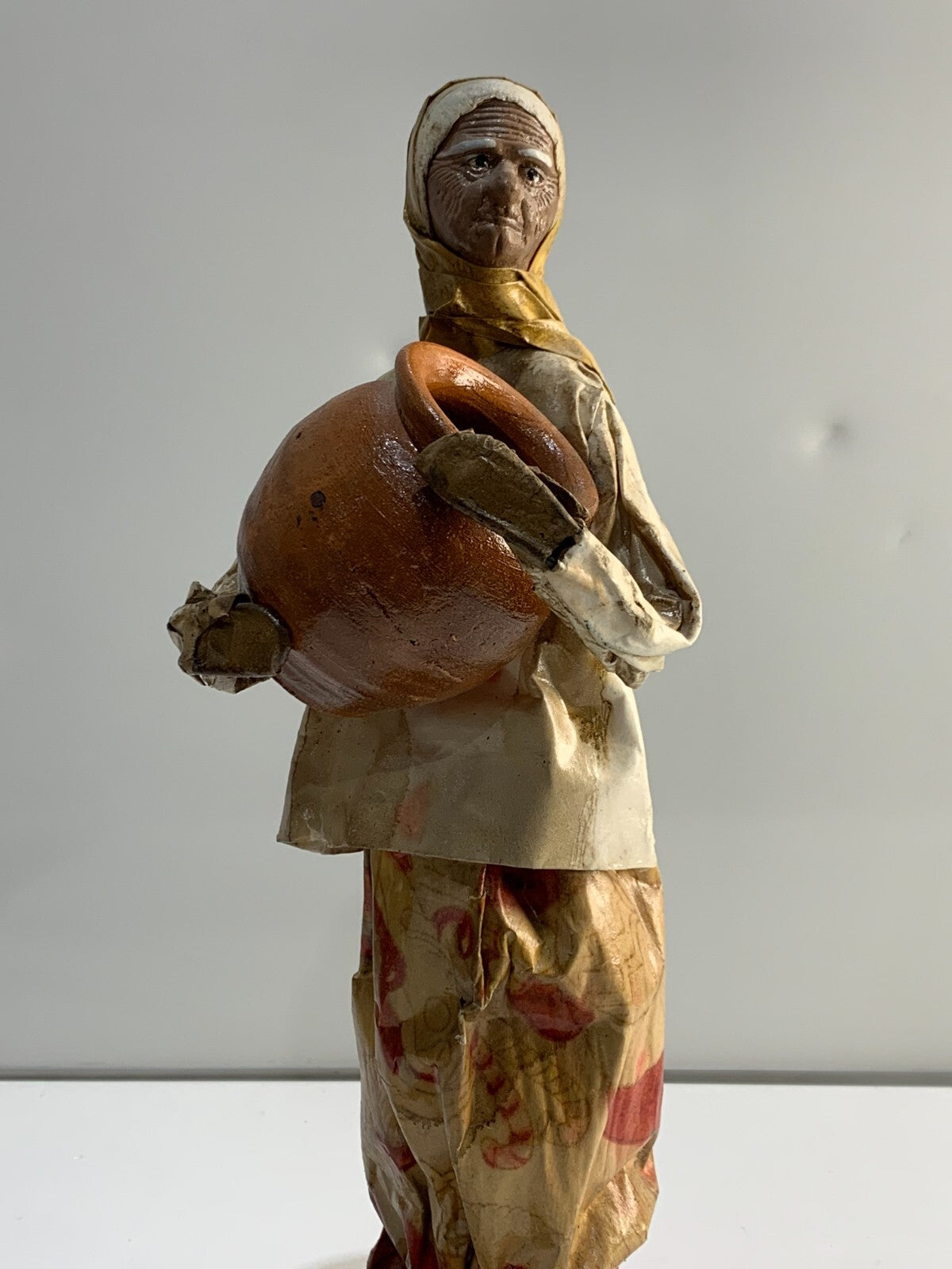 Vintage Mexican Folk Art Paper Mache Man and Woman Figures with Pottery