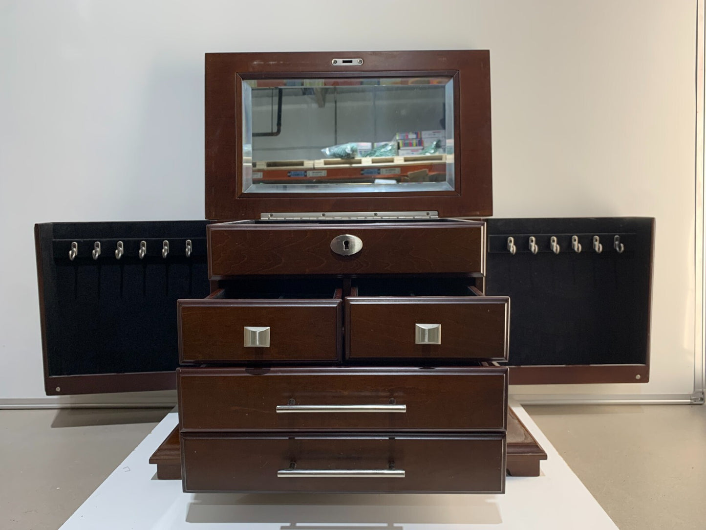 Arolly Large Wood Finish Jewelry Box Chest W/ Four Storage Compartments Storage