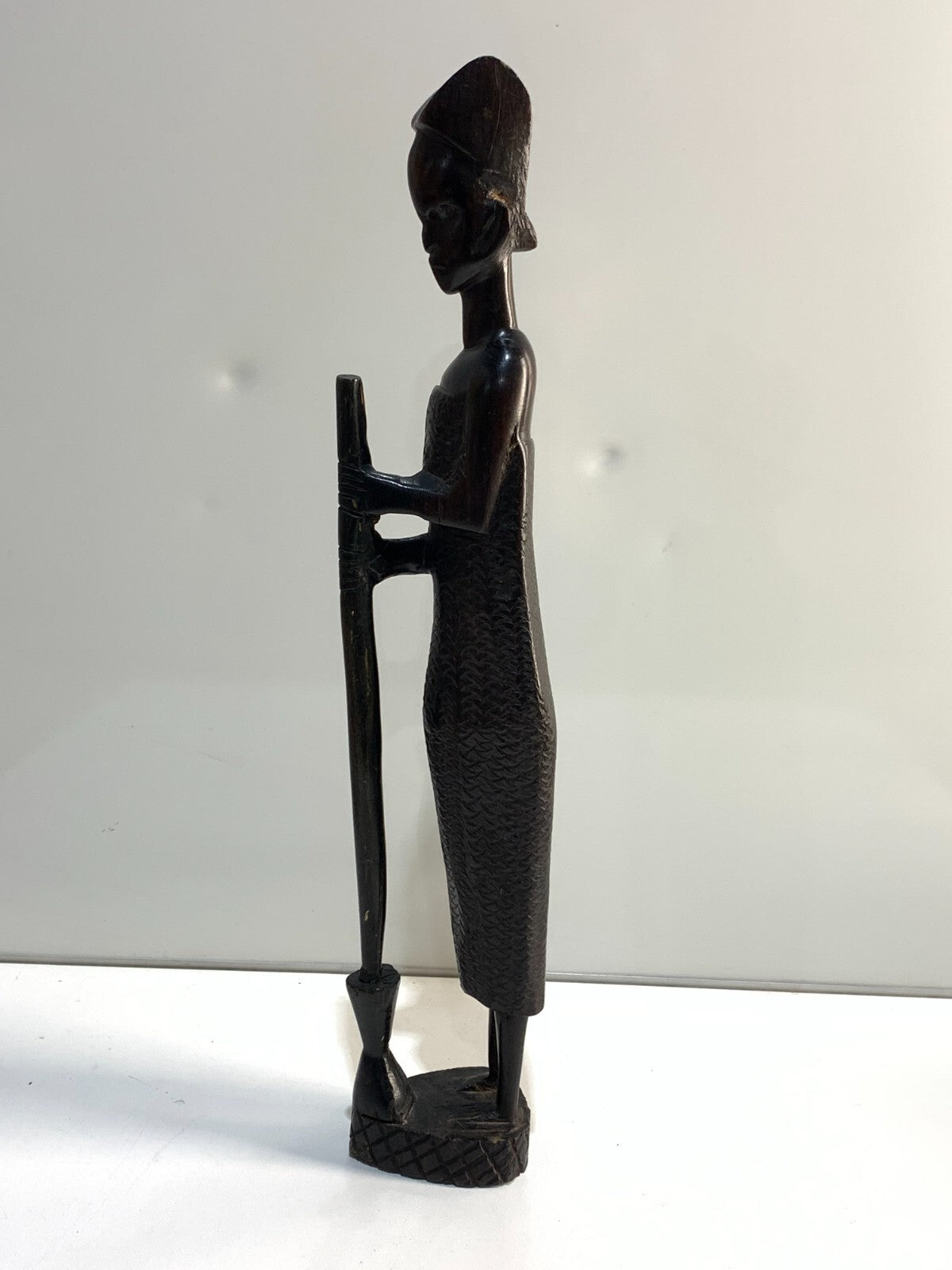 Vintage Woman with mortar and pestle Wood Sculpture.