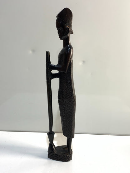 Vintage Woman with mortar and pestle Wood Sculpture.