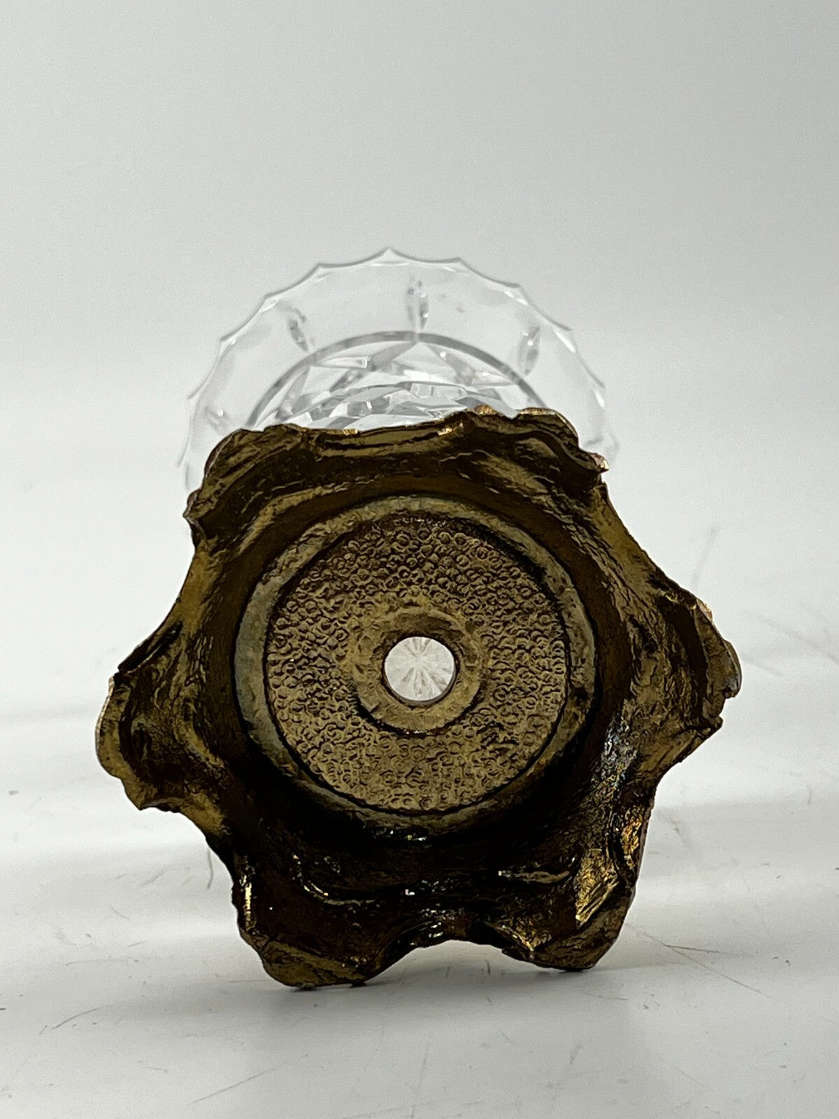 Vintage Crystal Etched Vase With Metal Base