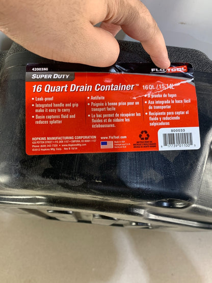 Oil Change Drain Container 16 Quart Large Pan Leakproof Recycling Motor Oil
